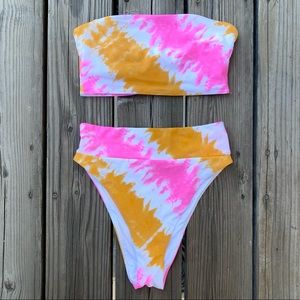 Aerie tie dye bandeau high cut cheeky bikini